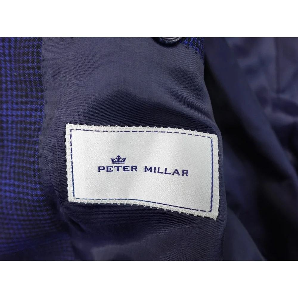 Peter Millar Sport Coat Mens 46R Navy Blue Purple Check Blazer Excellent Canada